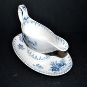 Sarreguemines U&C Flore sauce boat in earthenware with blue flowers