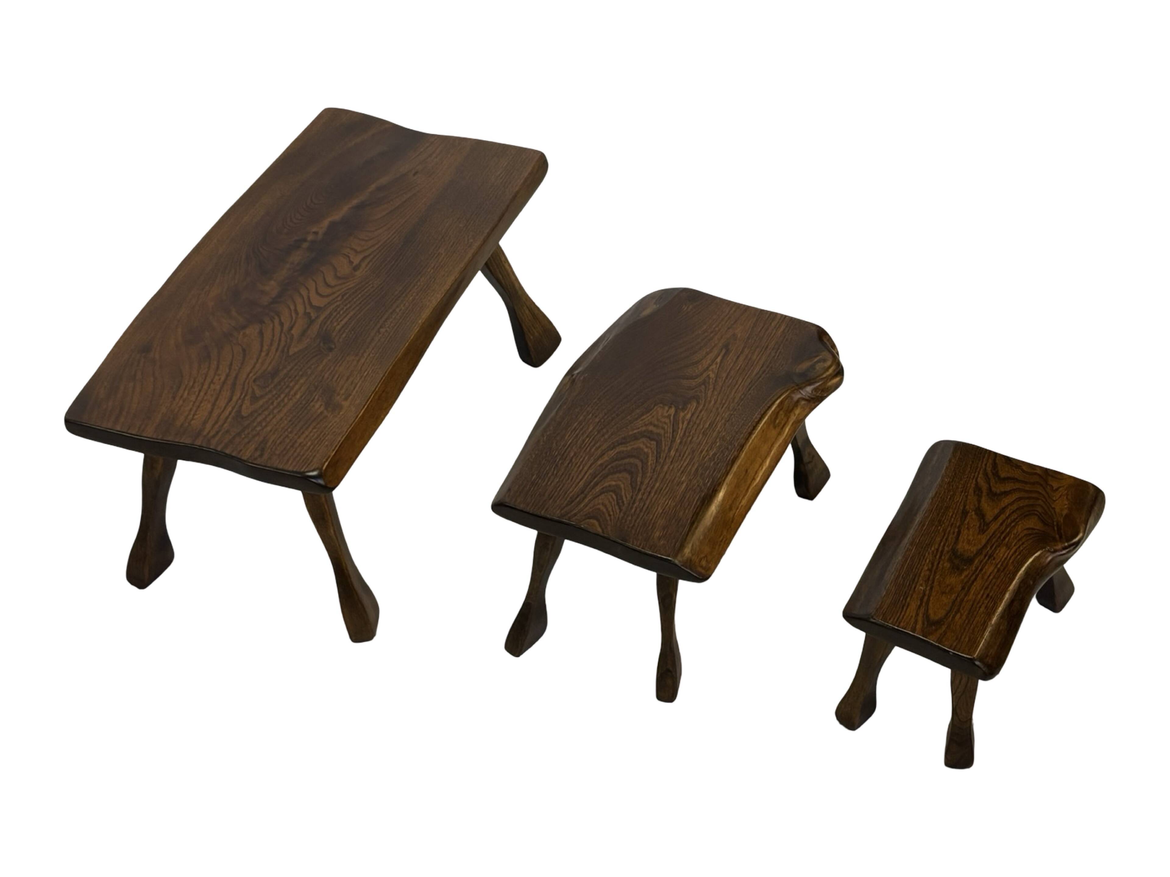 Mid-Century Organic Wooden Side Tables, circa 1960's wabi sabi brutalist