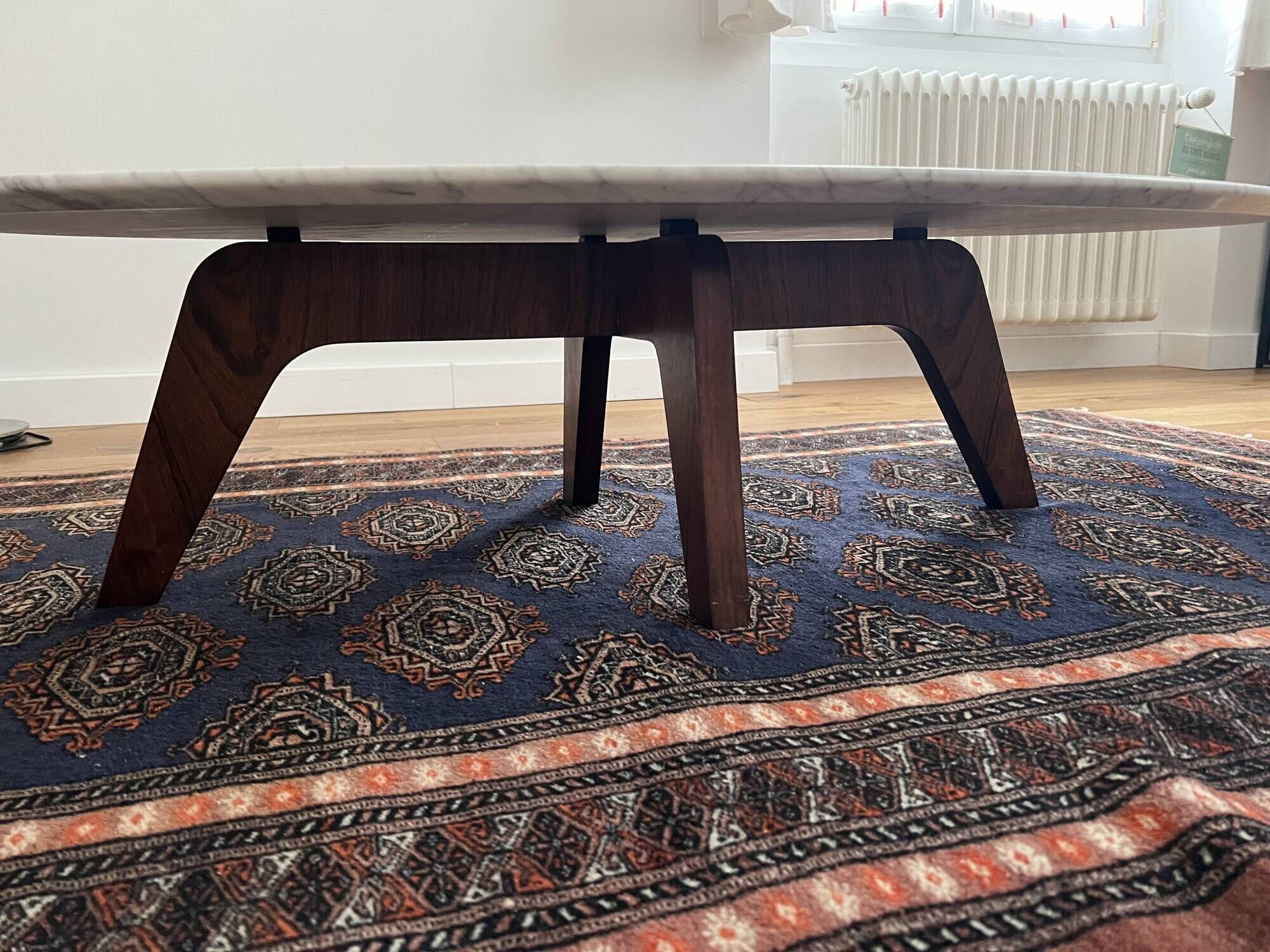 Marble and rosewood coffee table, designed by Hugues Poignant for Roche Bobois