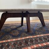 Marble and rosewood coffee table, designed by Hugues Poignant for Roche Bobois