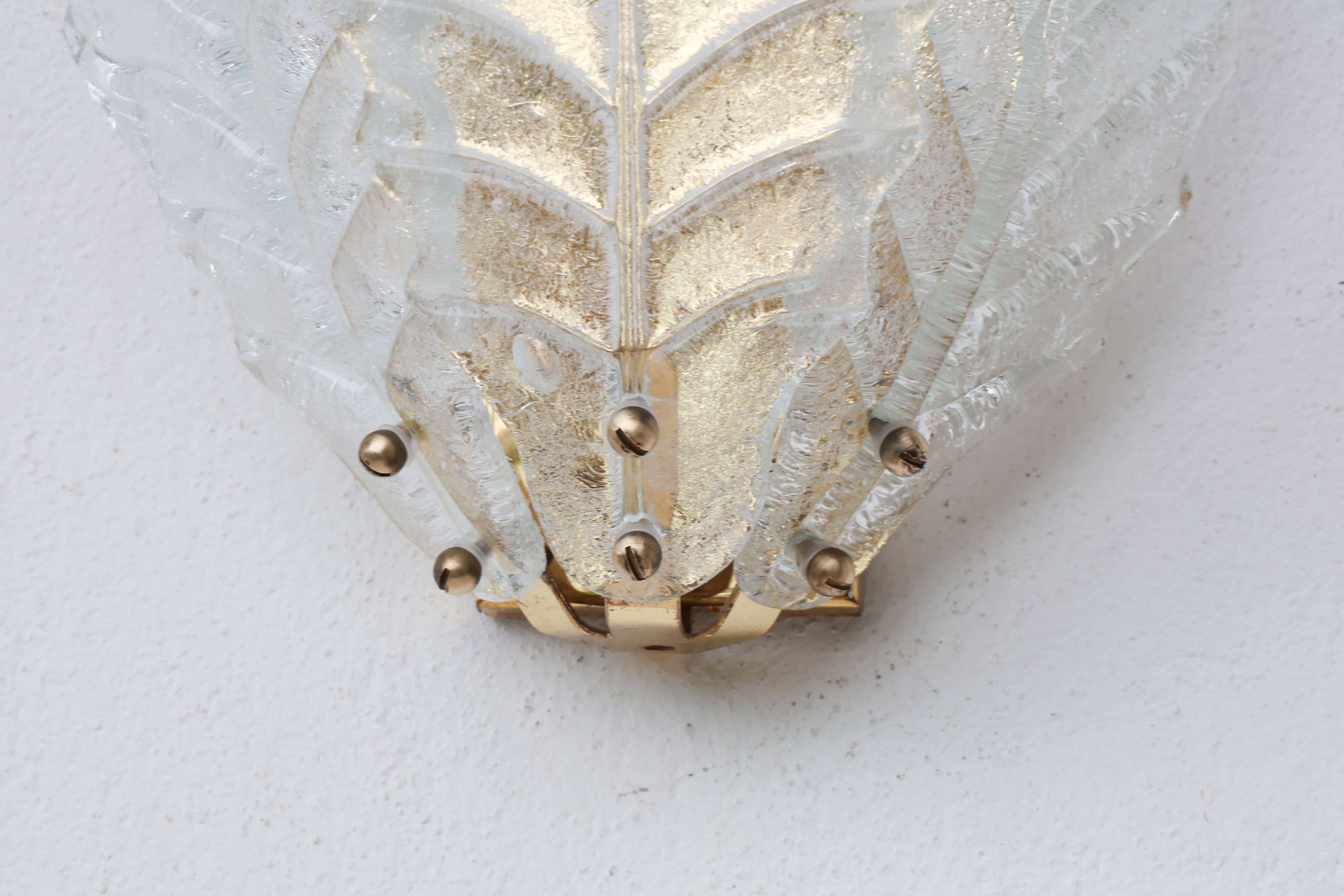 Set of 2 Taormina, Elegant Murano Wall Light Transparent Leaves, 1970