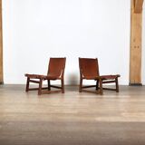 Pair of Riaza chairs in cognac leather by Paco Muñoz for Darro Gallery, Spain