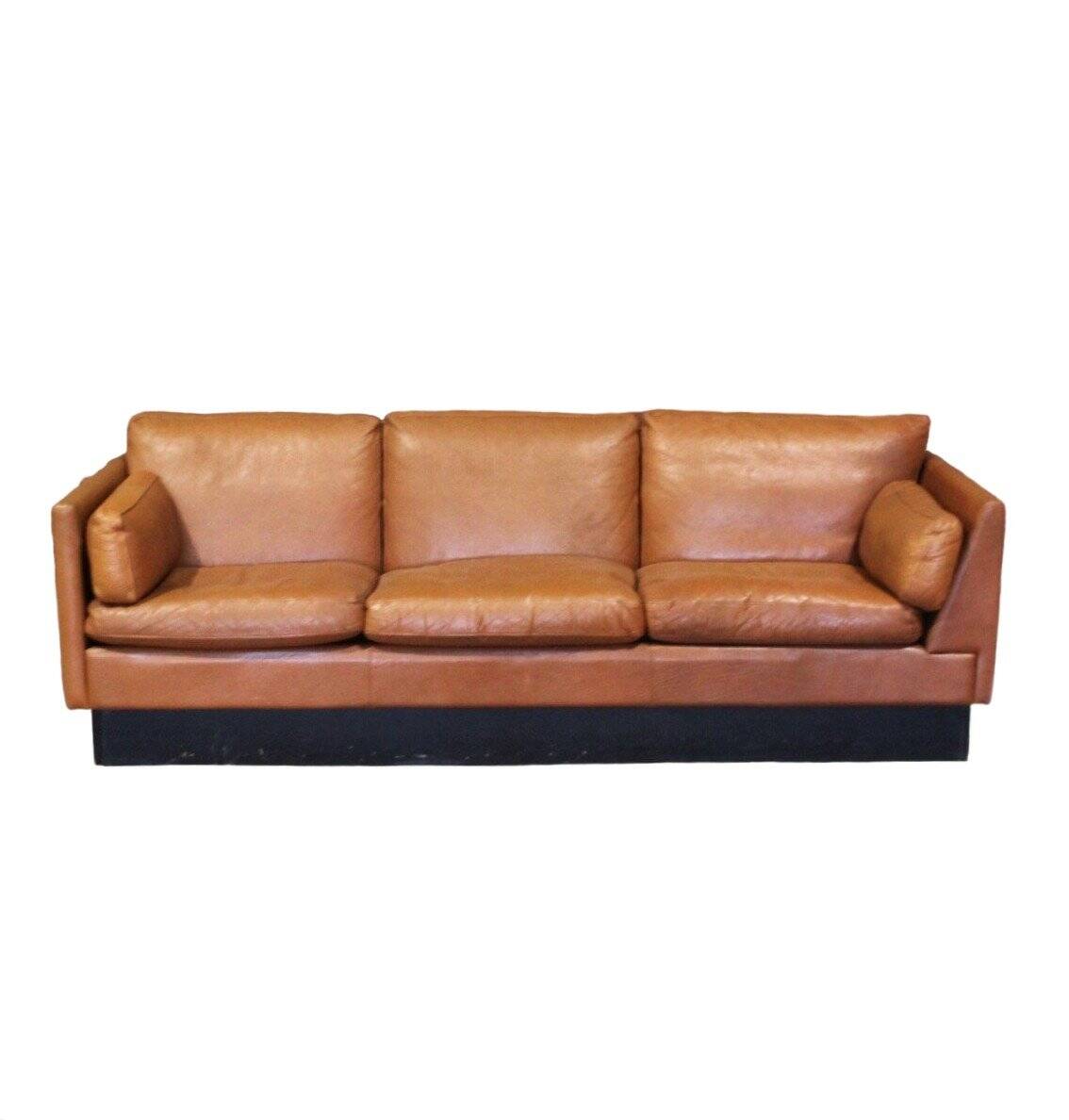 Vintage Scandinavian asymmetrical sofa, with brown leather