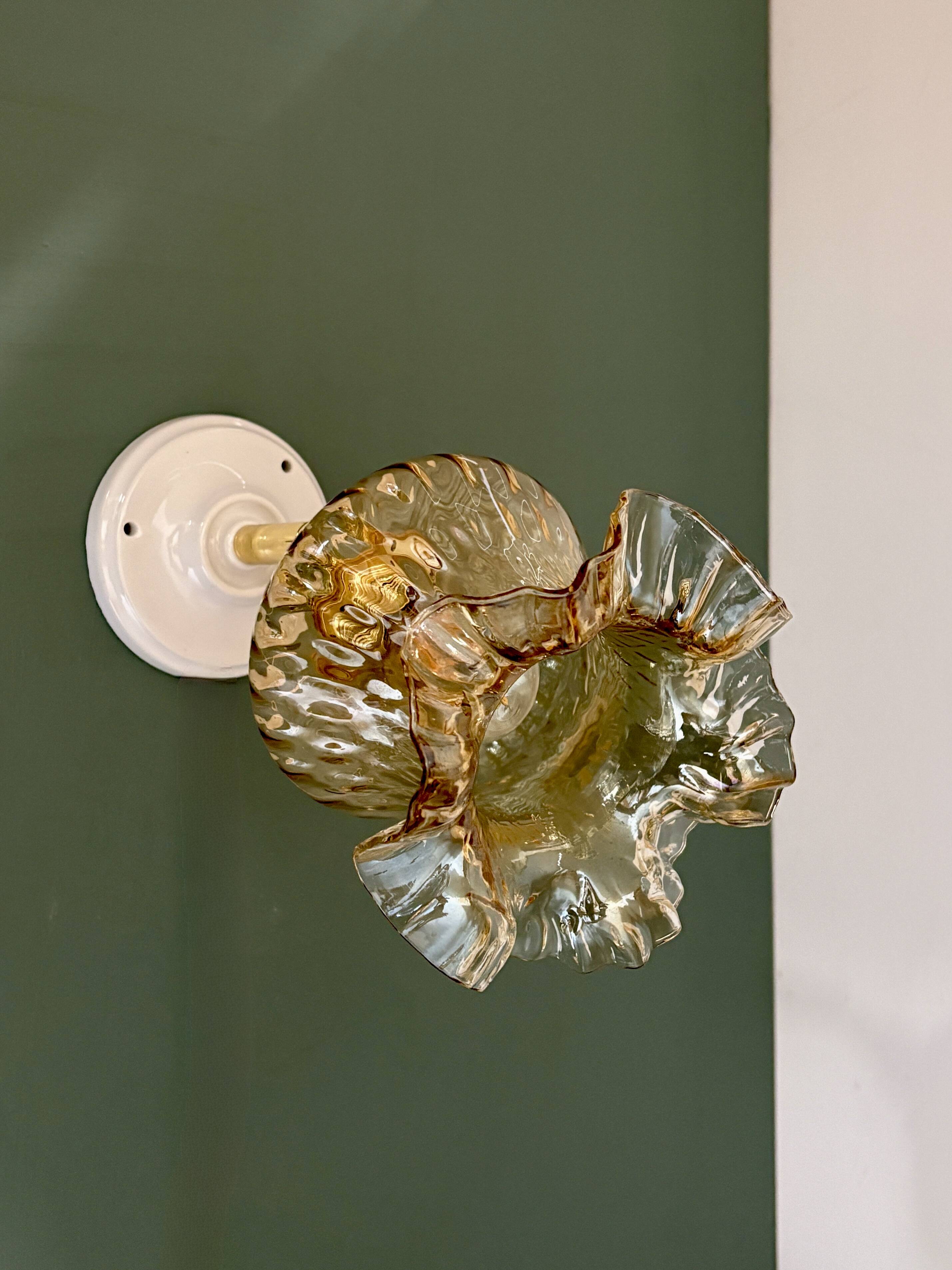 Vintage amber glass tulip wall light