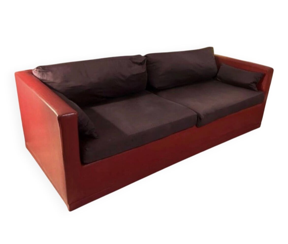 70s red genuine leather sofa