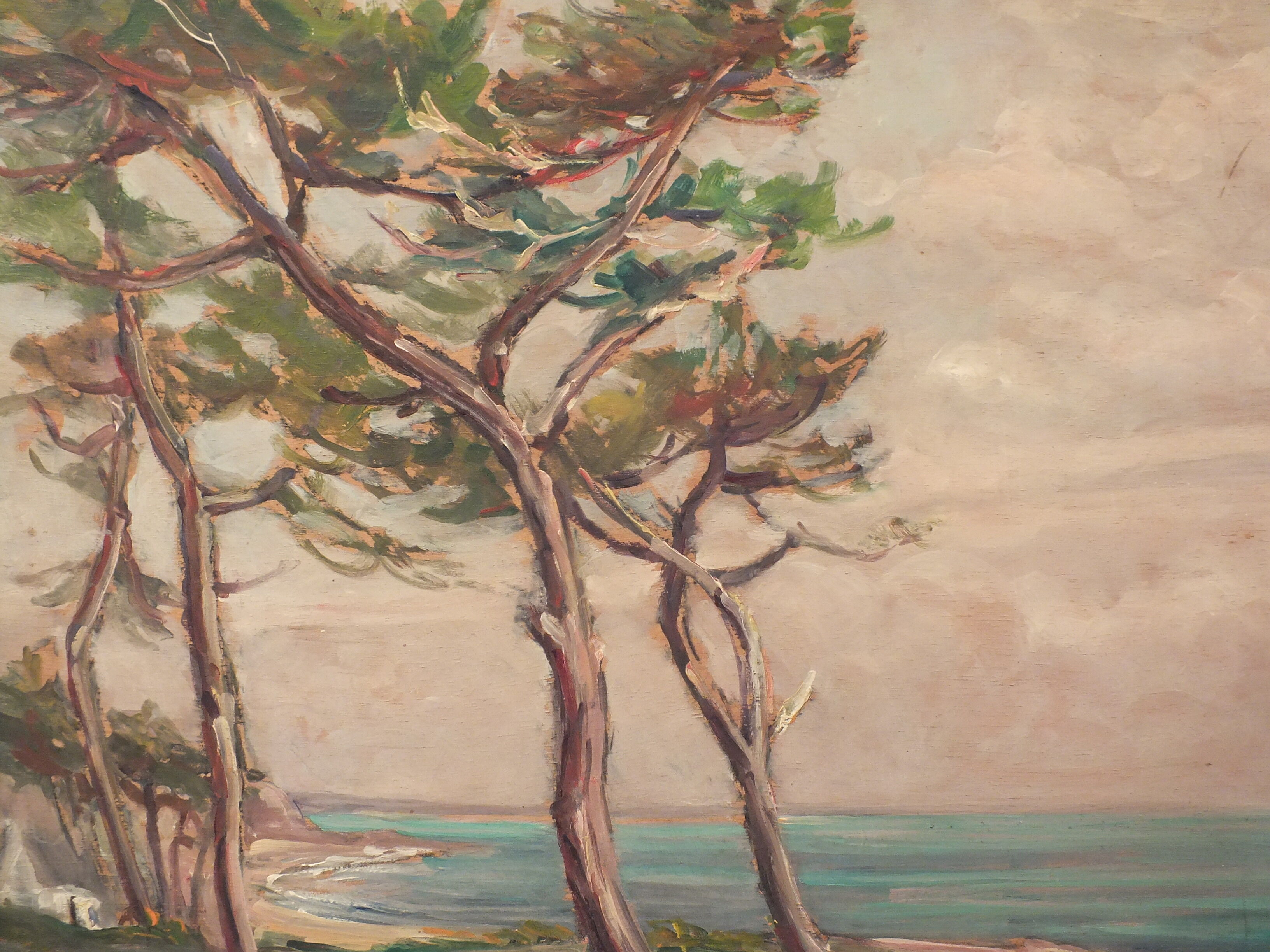 Oil on panel painting seaside signed Jeanne Prin