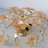 Murano Vintage Ceiling Light Orange Iridescent Flowers, 1970s