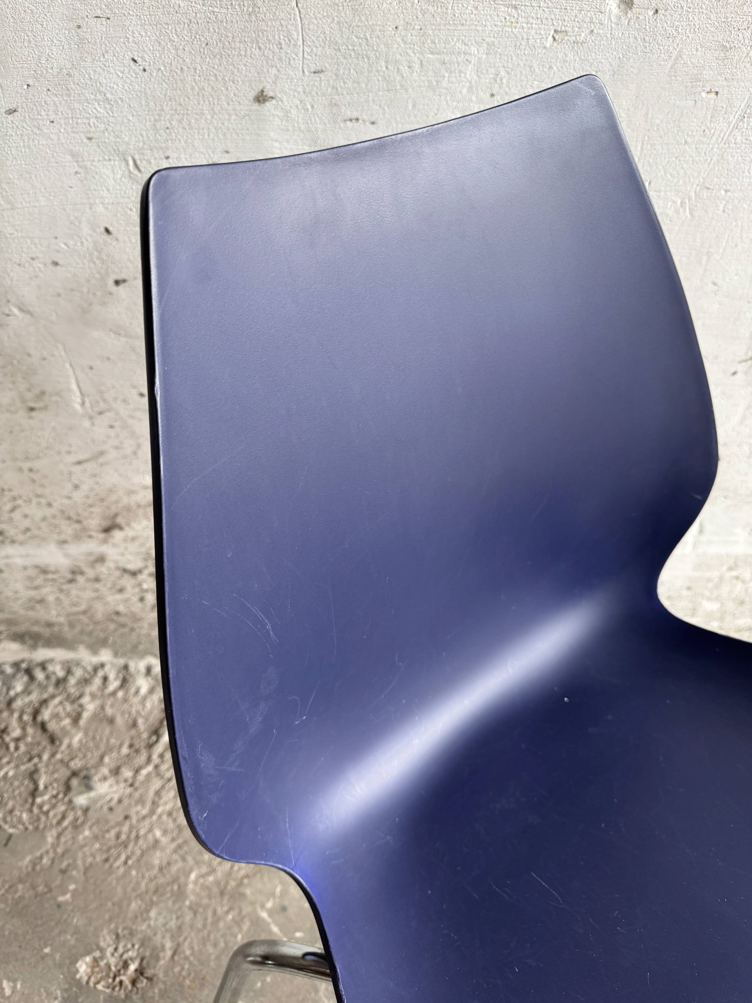 Set of 4 Kartell Maui Chairs — Navy Blue Polypropylene Seats, Chrome Legs, by Vico Magistretti