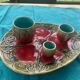 Set of art nouveau slurry consisting of a large dish and 3 small collector's jars