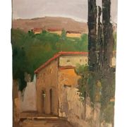 Oil painting on cardboard H. Stilmann Tuscan landscape 1950s