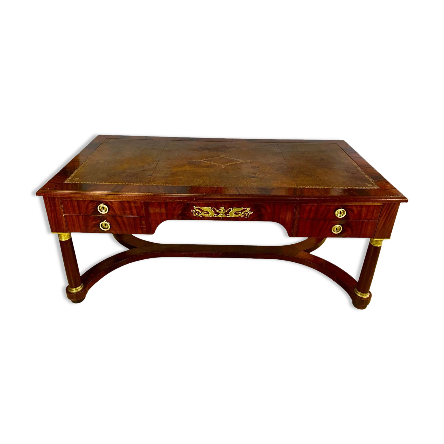 Empire flat desk, mahogany, double-sided, gilded bronzes