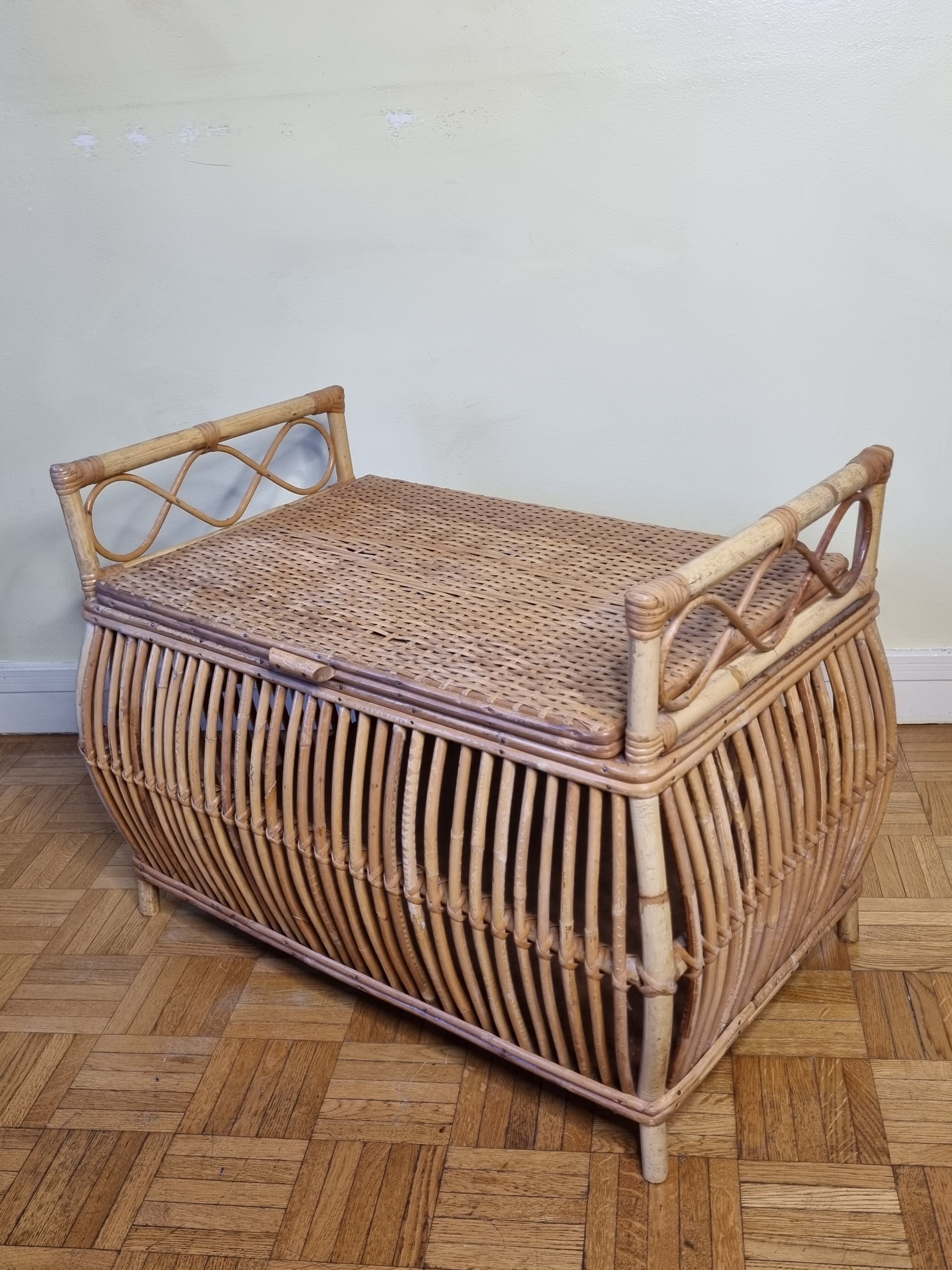 Storage box, vintage rattan bench, 80 cm