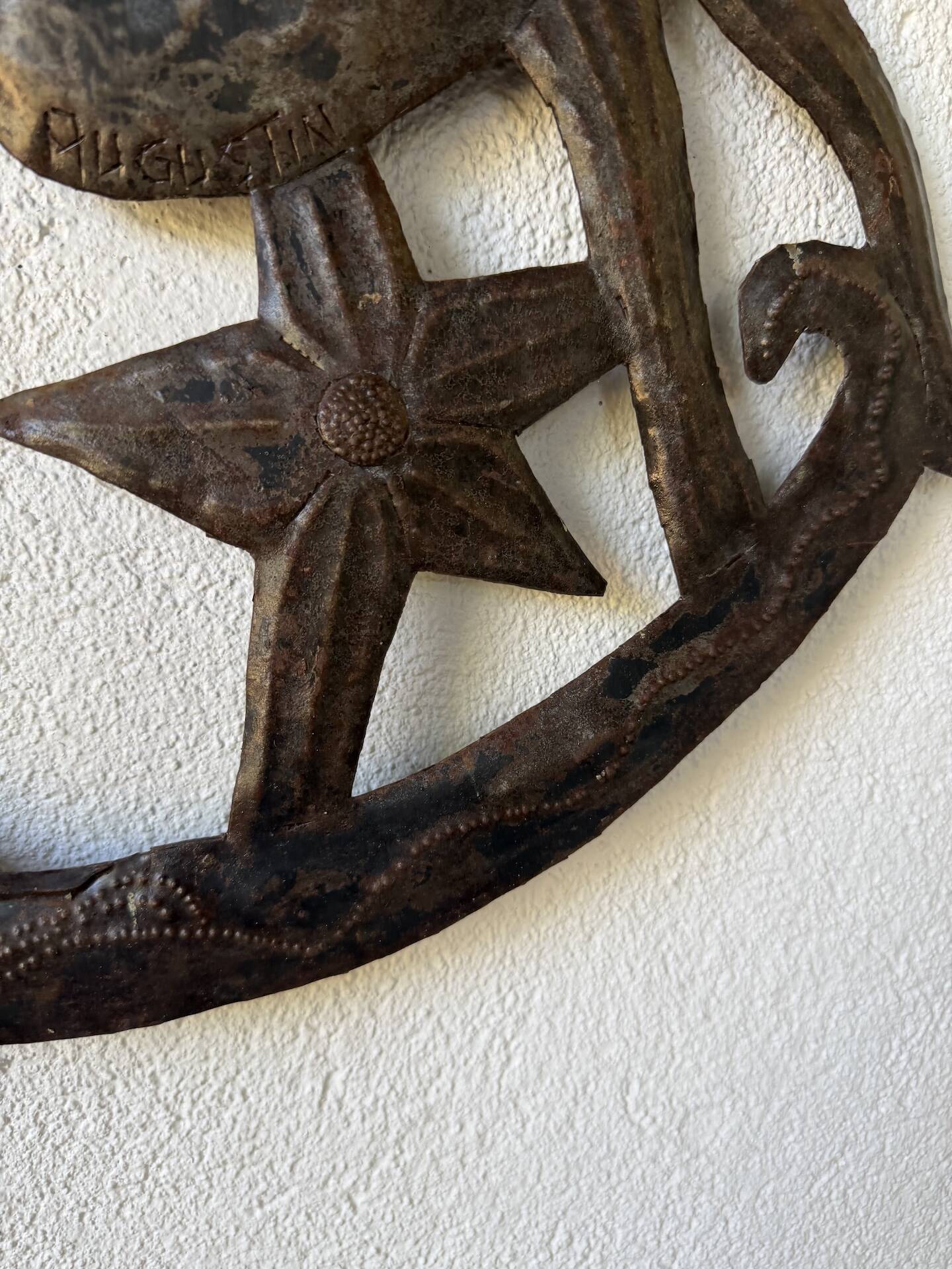 Brutalist metal wall sculpture "sun-moon"