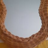 Rattan mirror, bean shape.