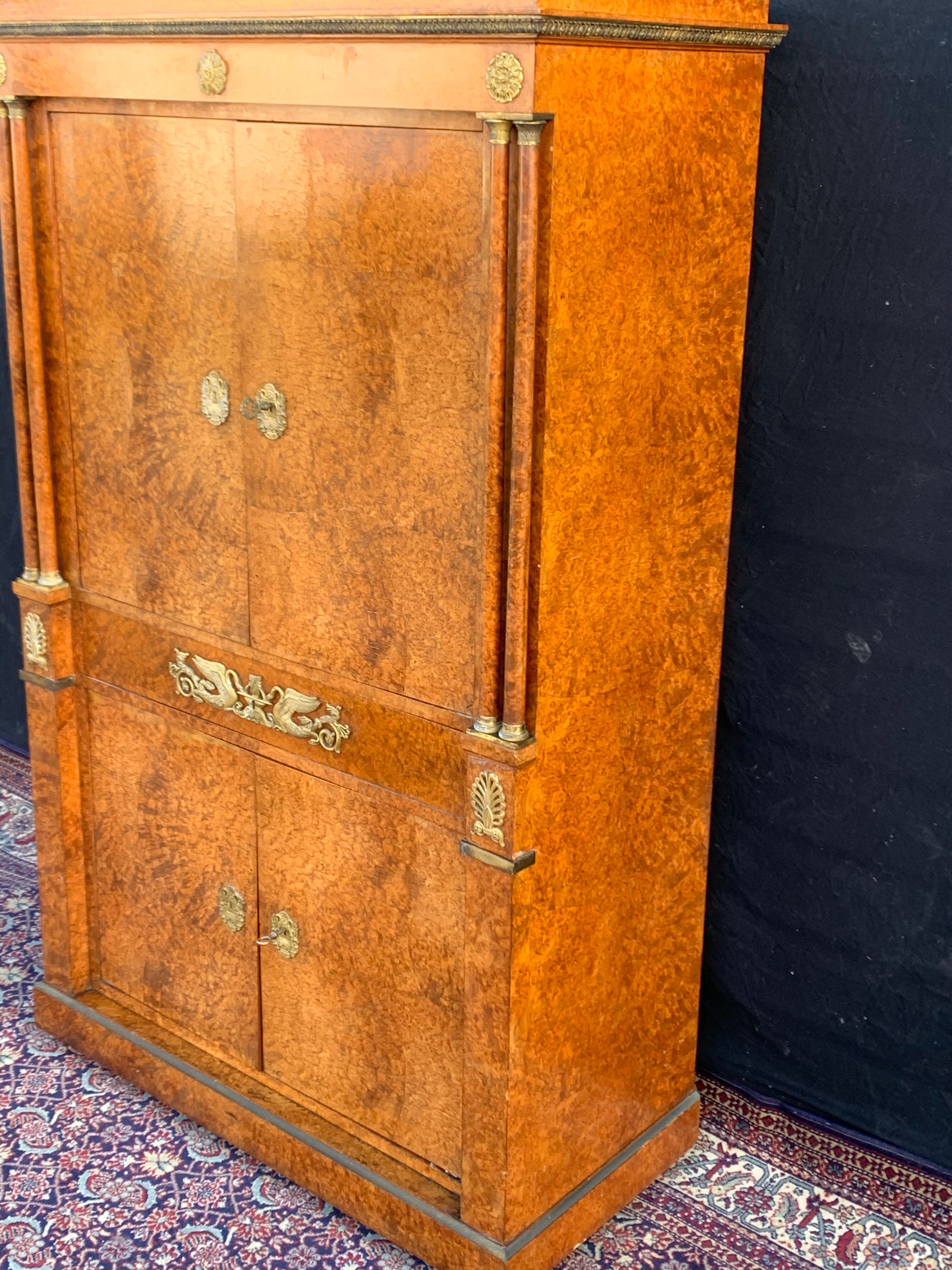 Secretary cabinet in amboine magnifying glass