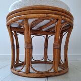 Rattan and terry fabric pouf