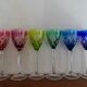 6 Roemer Saint Louis wine glasses in colored lined cut crystal signed