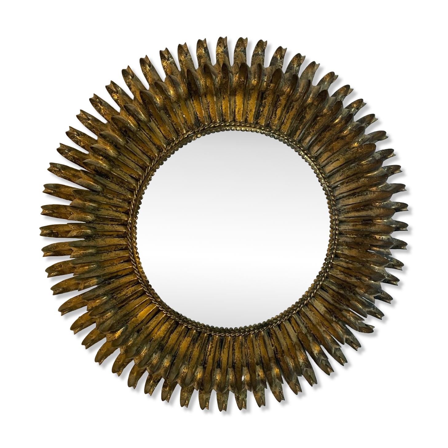 Miroir soleil rond double feuilles en fer forgé italien 50’s