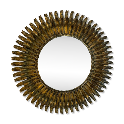 Miroir soleil rond double feuilles en fer forgé italien 50’s