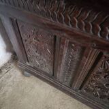 Large carved oak chest from the 17th century.