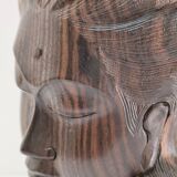 Wooden bust of woman with floral headdress sculptural work of the 60s-70s