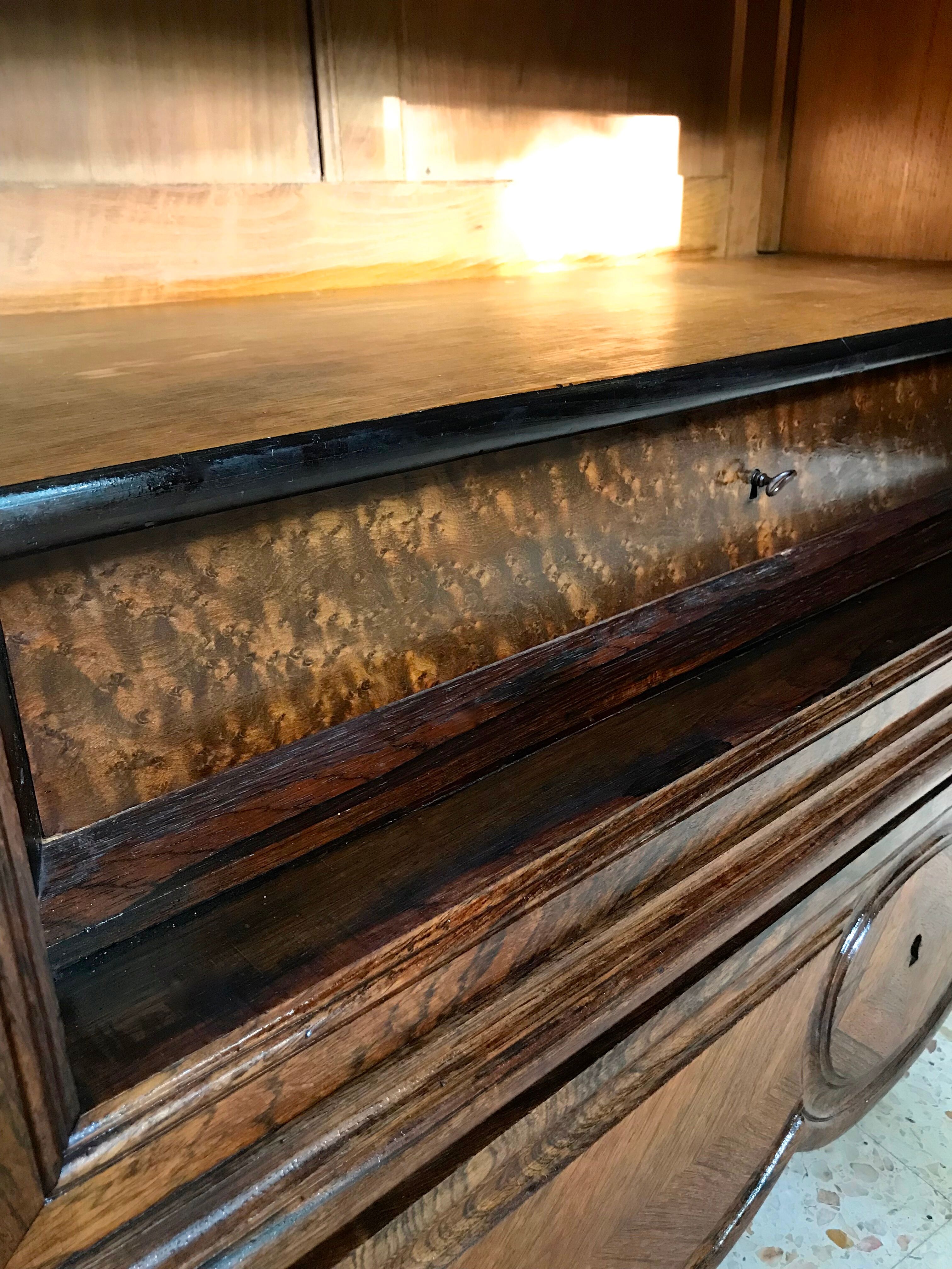 Bonnetière antique wardrobe with beveled ice interior elm magnifying glass style rocaille louis xv