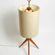 Mid Century Modern tripod walnut wood floor lamp with large fabric shade