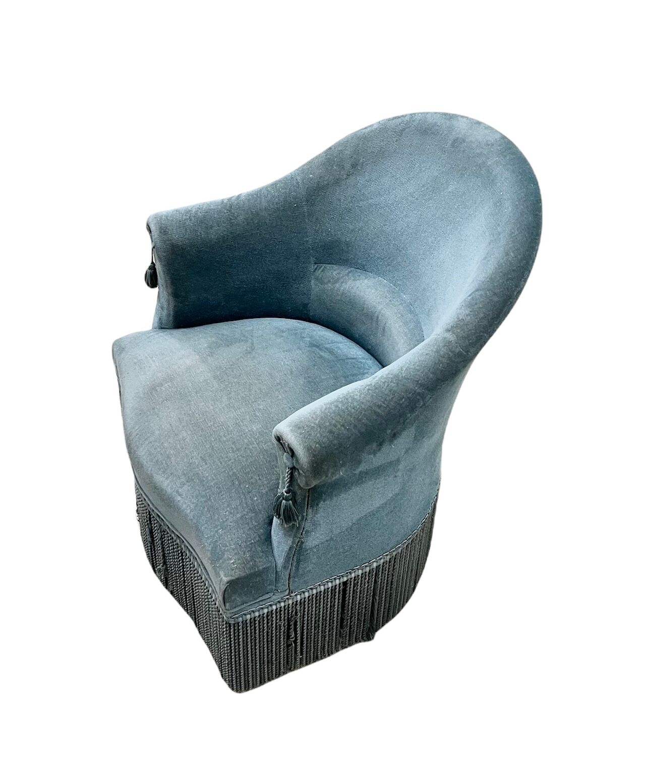 Toad armchair with vintage velvet blue fringe