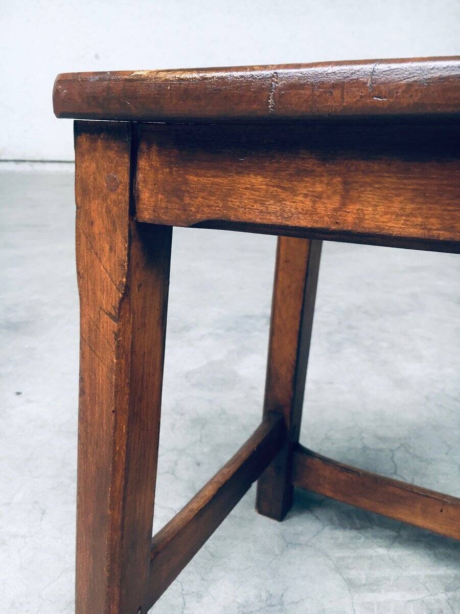 Set of Belgian Handcrafted Wooden Stools, 1940s