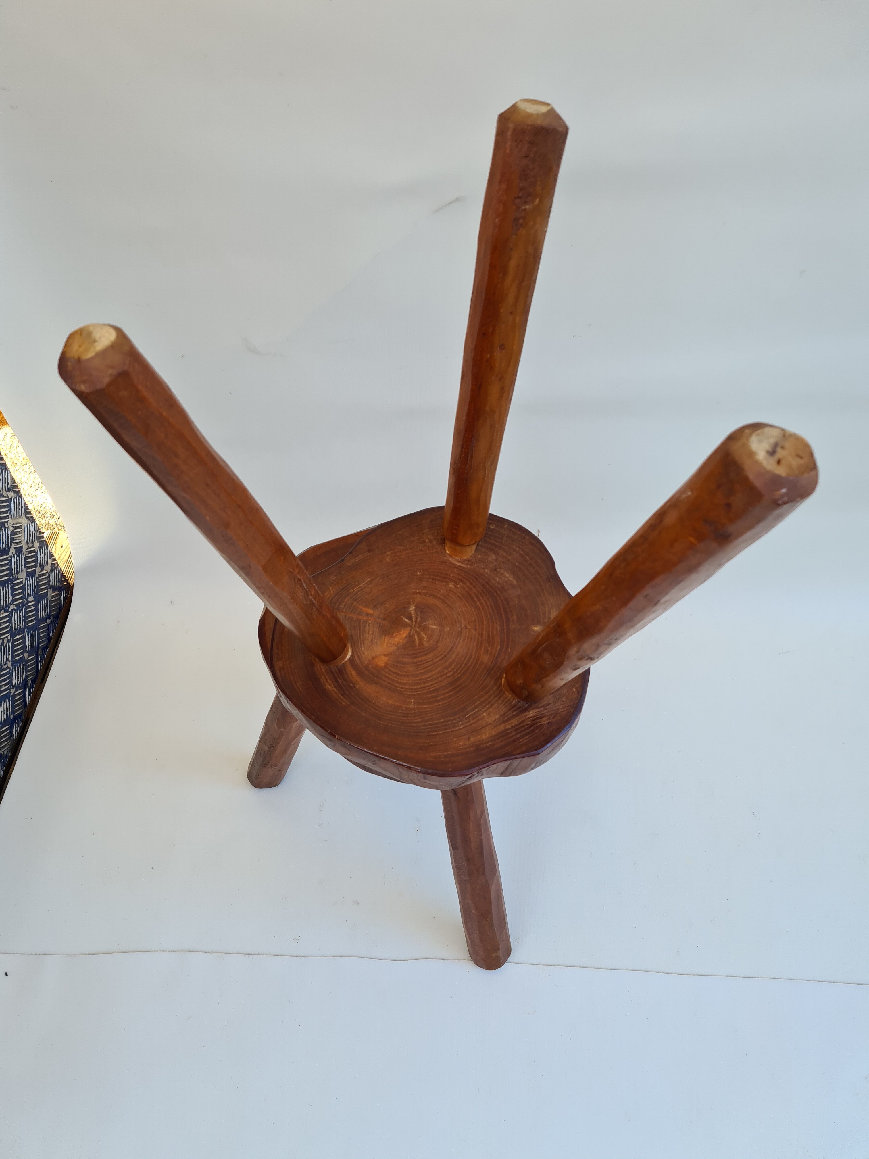 Pair of elm tripod stools
