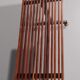 Mid-century Italian bench 1960s with black metal frame, gilded brass legs and solid teak slats
