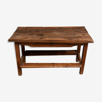 Rustic craft table late 19th century with one drawer in oak top