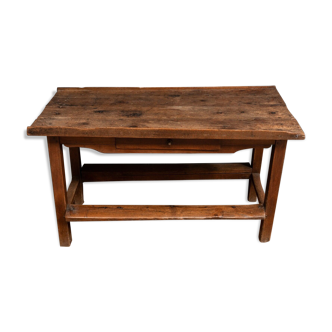 Rustic craft table late 19th century with one drawer in oak top