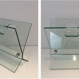 Design magazine holders in glass and brushed steel