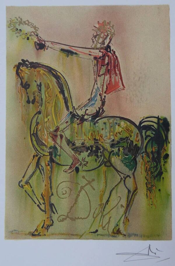 Salvador Dali : Les Chevaux, Le Chevalier Romain, lithographie signée