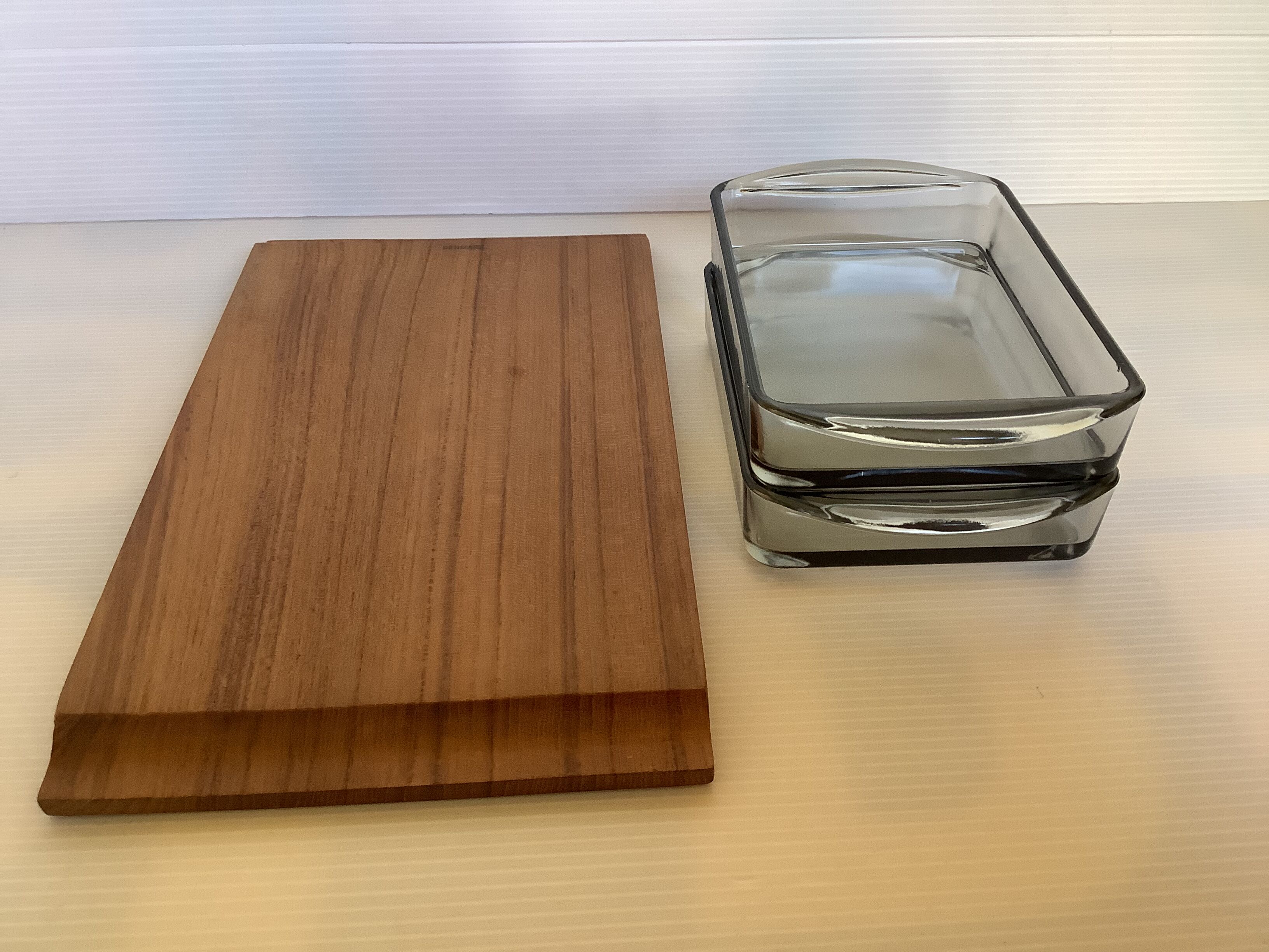 Teak servant denmark smoked glass