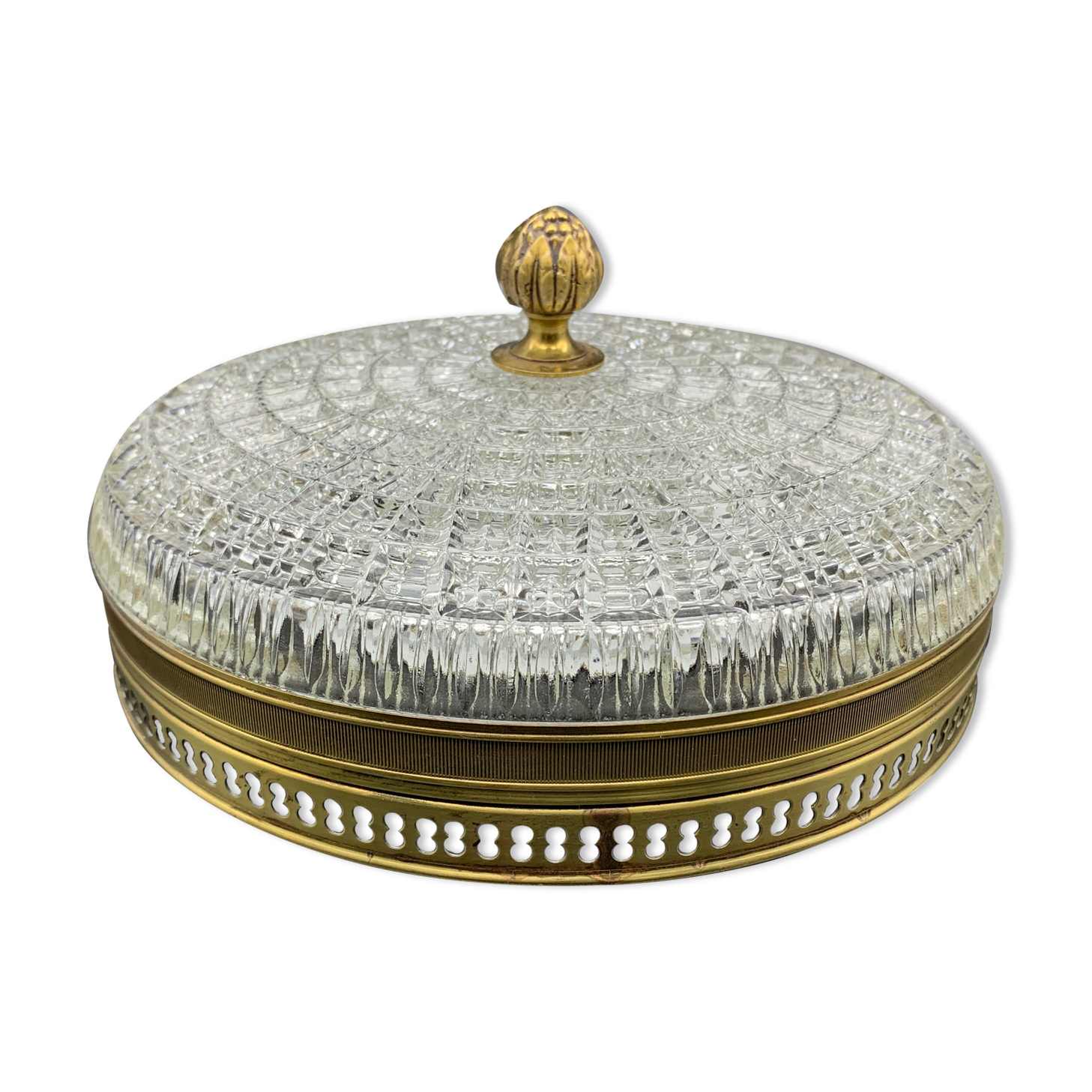 Old ceiling lamp gilded metal and crystal Lucien Gau