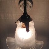 Swan neck wall light in brass, porcelain and glass - mid 20th century
