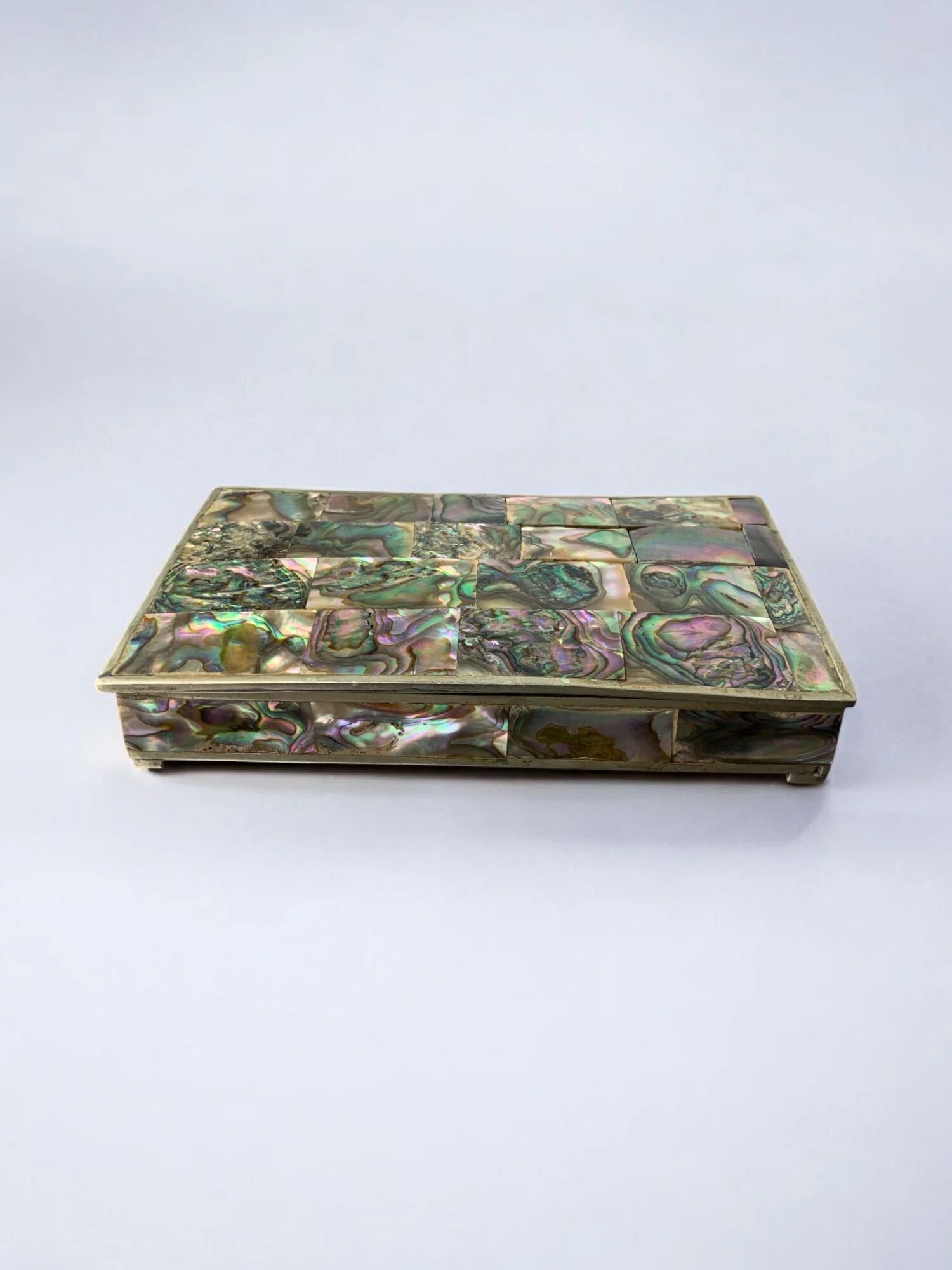 Abalone shell vanity box, alpaca and wood, Mexico, 1970s