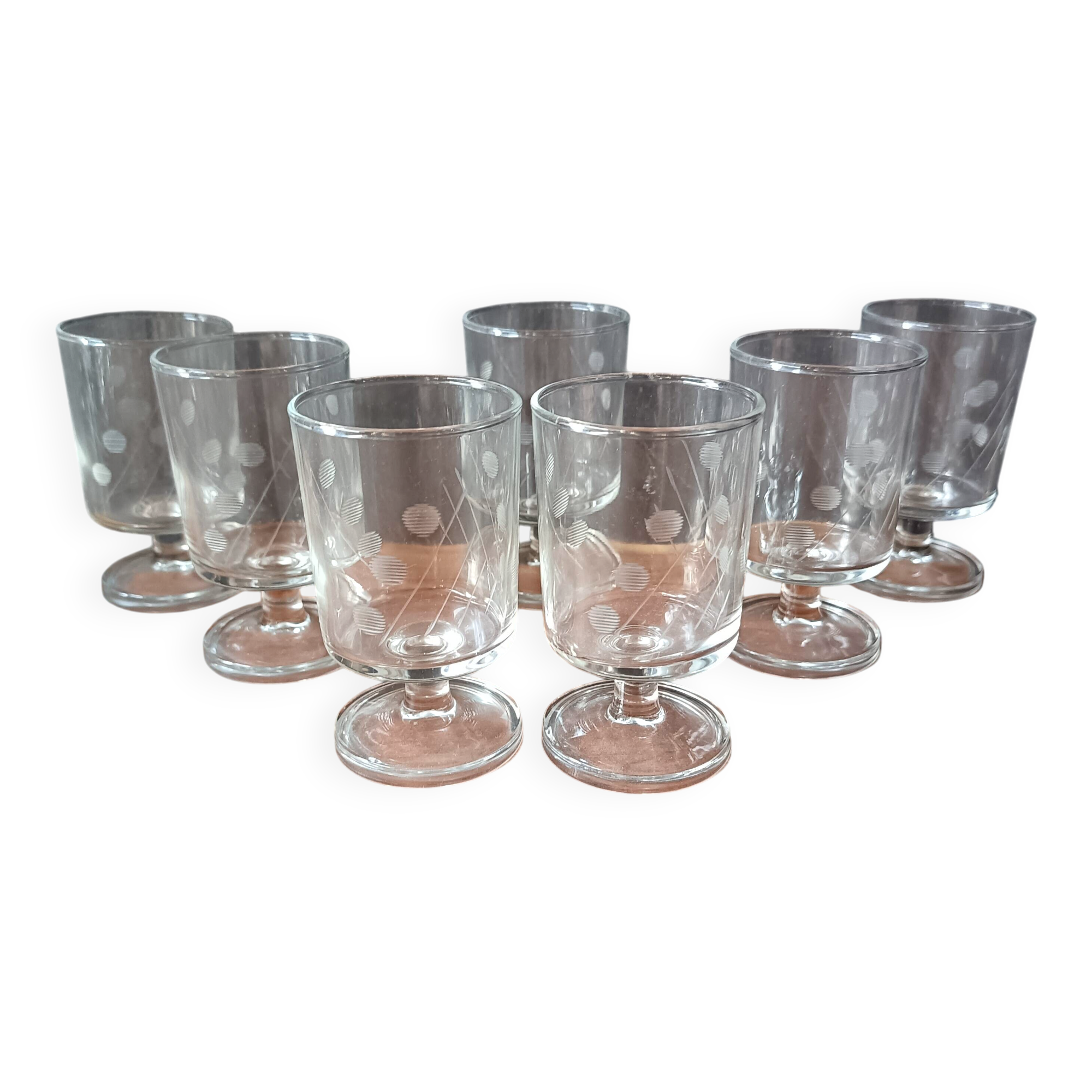 7 Luminarc 11cl "suede" glassware, transparent with cut pattern, France