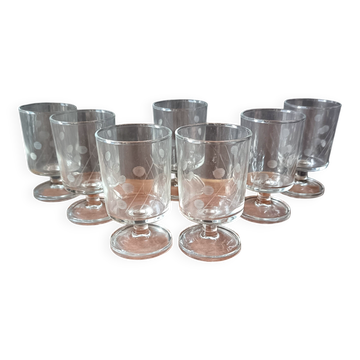 7 Luminarc 11cl "suede" glassware, transparent with cut pattern, France