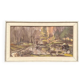 Huile sur panneau d'origine suédoise – « Ancien moulin à scie, Apelnäs Roasjö » par Gunnar Svensson – Datée de 1962 – Vintage et encadrée – 62 × 32 cm (24,4" × 12,6")