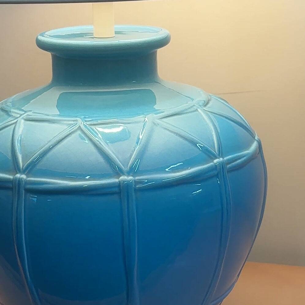 Louis Drimmer French ceramic lamp – blue glazed base, 1980s, France