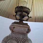 Lampada da Tavolo Vintage in Ceramica dipinta a mano e Velluto Bordeaux