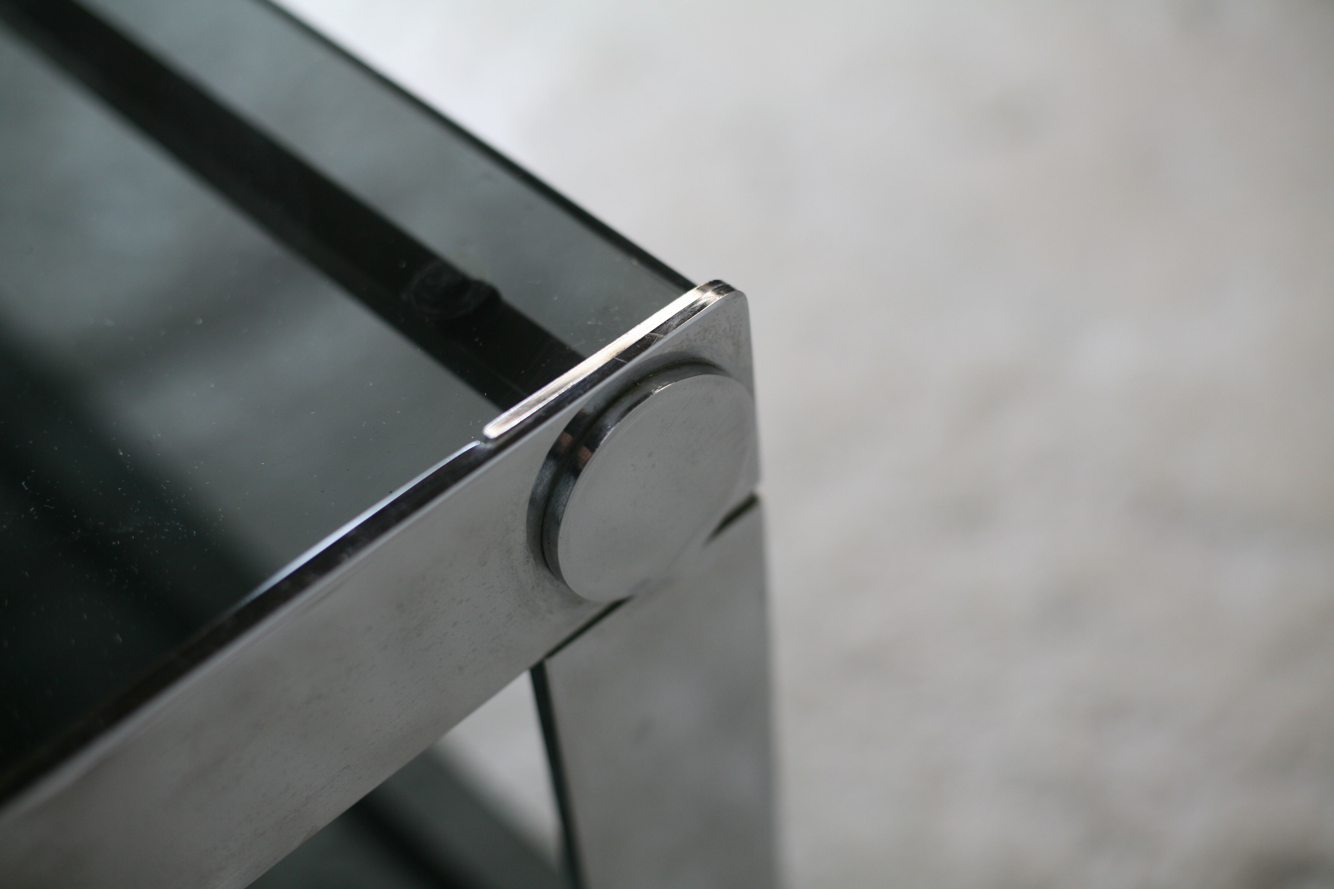 Coffee table steel and smoked glass, France, circa 1970