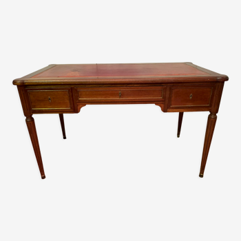 Louis XVI style flat desk in mahogany red leather top XX century