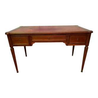 Louis XVI style flat desk in mahogany red leather top XX century