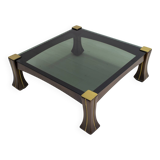 Luciano Frigerio Midcentury Italian Wood and Brass Coffee Table "Ussaro",70