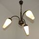 French Vintage Retro Bronze Effect Metal 3 Light Chandelier Glass Shade