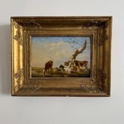 Oil on panel cows drinking by Jean-Baptiste Berré 1830